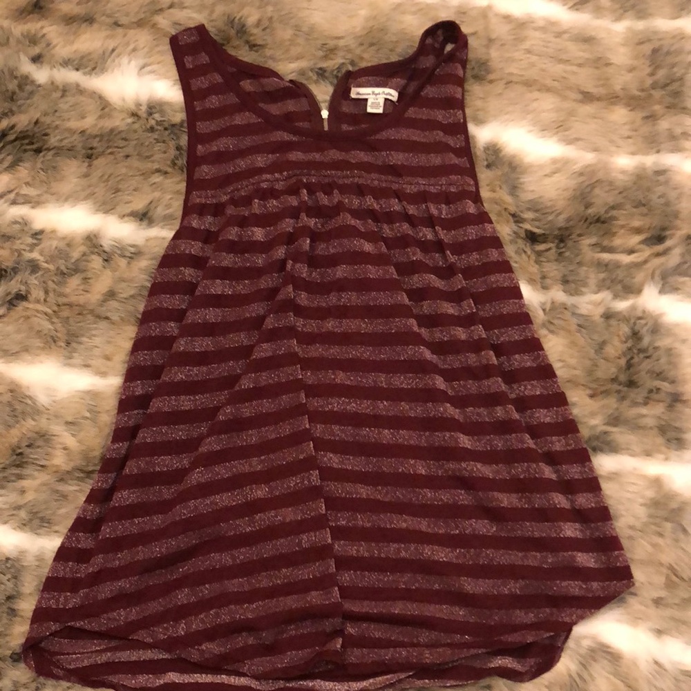American eagle sleeveless maroon and silver shirt